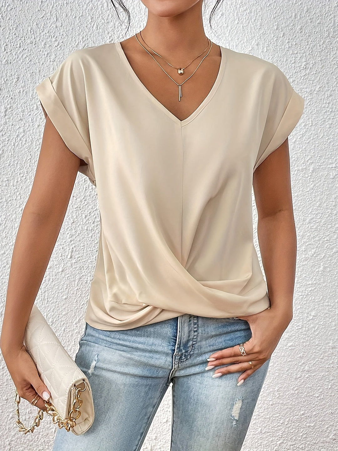 ANA | Elegancka Casual Bluzka z Dekoltem w Serek