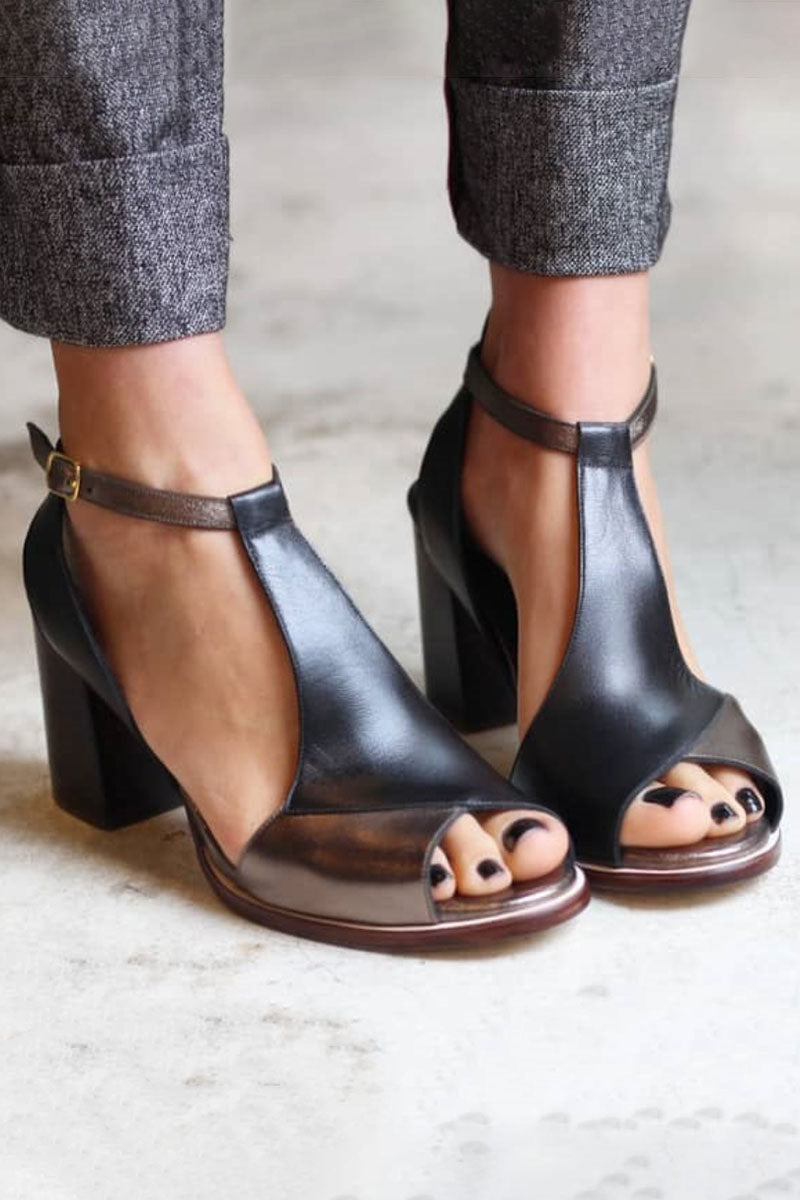 Nadaria | Czarne Szpilki Peep Toe w Patchwork