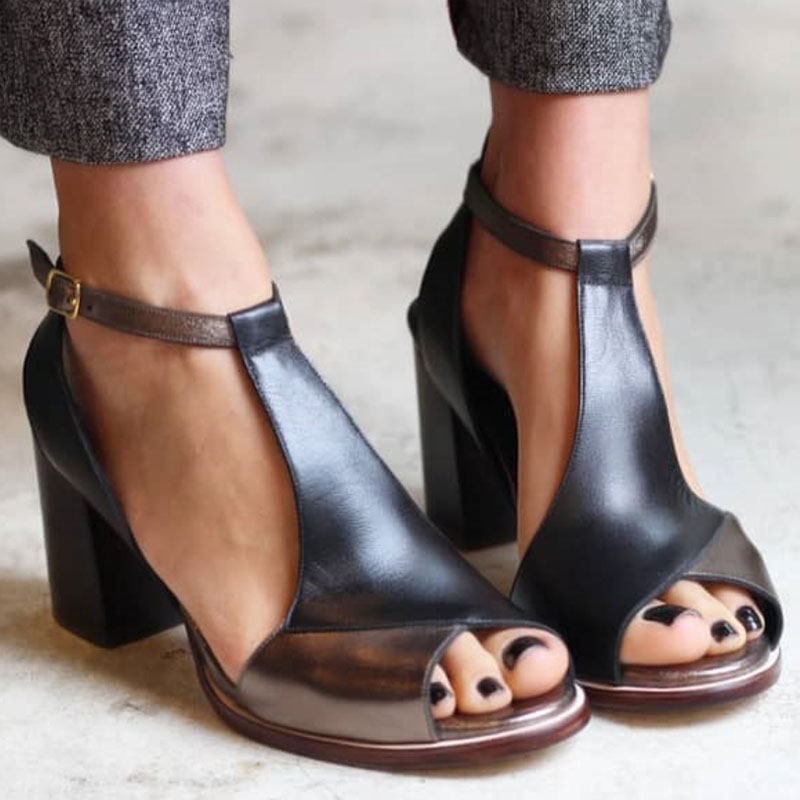 Nadaria | Czarne Szpilki Peep Toe w Patchwork