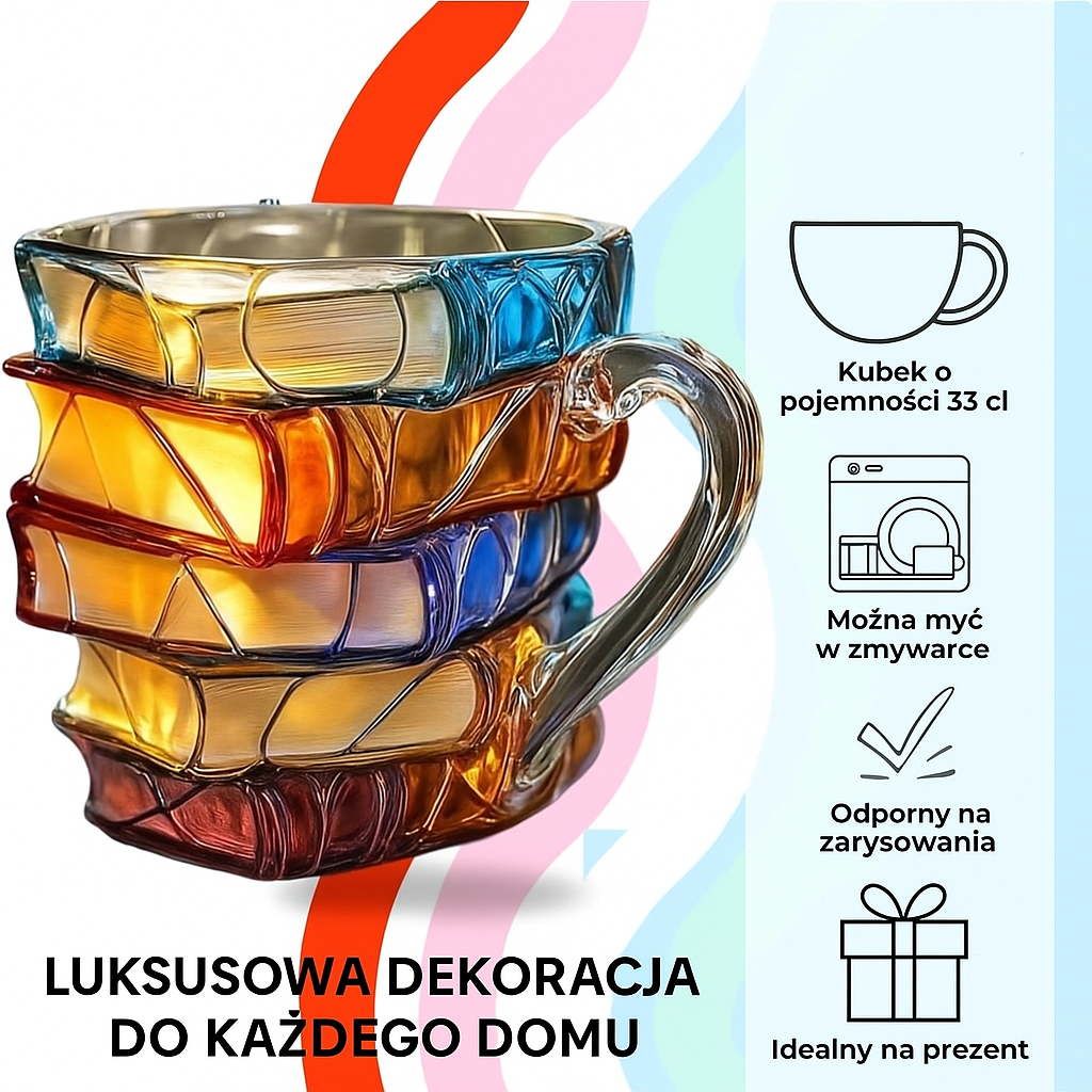 Ręcznie robiona filiżanka z motywem książki