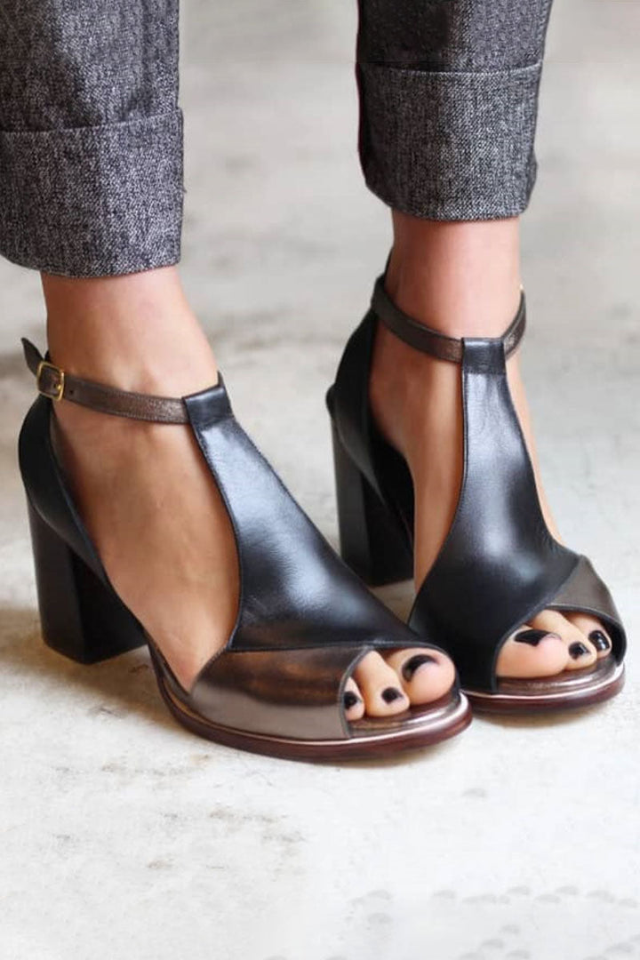 Nadaria | Czarne Szpilki Peep Toe w Patchwork
